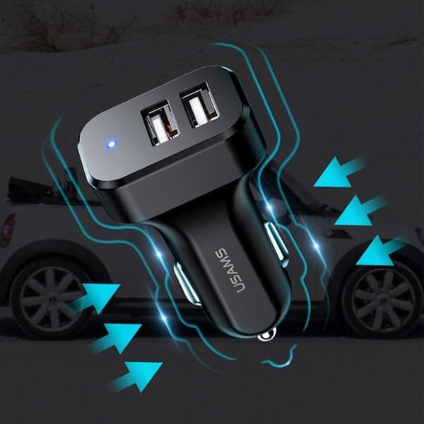 USAMS Biloplader 2xUSB C13 2.1A 3i1 (microUSB/USB-C/lightning) sort/sort NTU35YTSC13TZ
