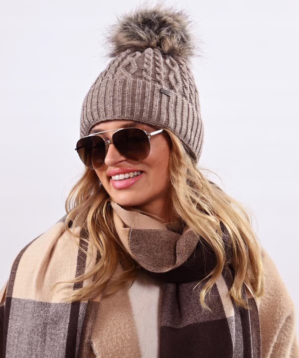 Damvintermössa som present, tjock fleece med pompom Latte