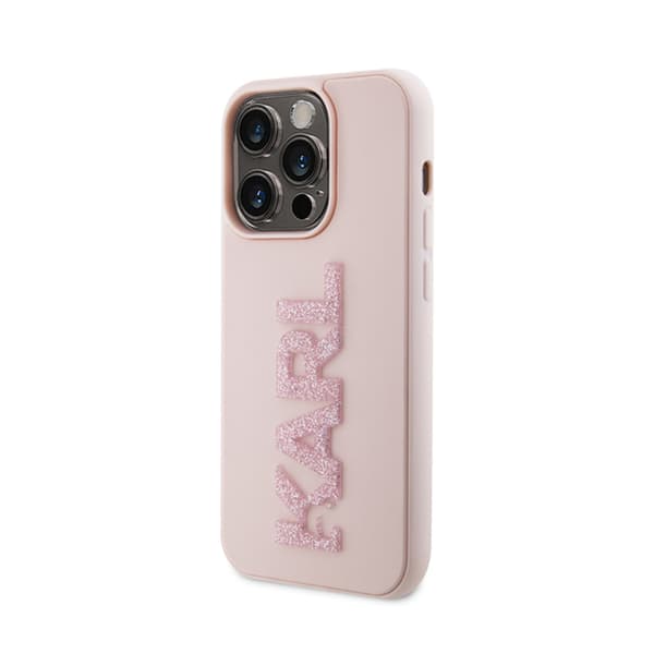 Karl Lagerfeld 3D Rubber Glitter Logo - iPhone 15 Pro-skal (rosa)