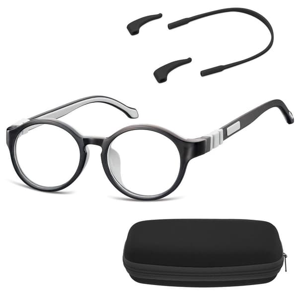 Fleksible børnebrillestel med klare linser og runde linser + elastik Sunoptic K8C sort