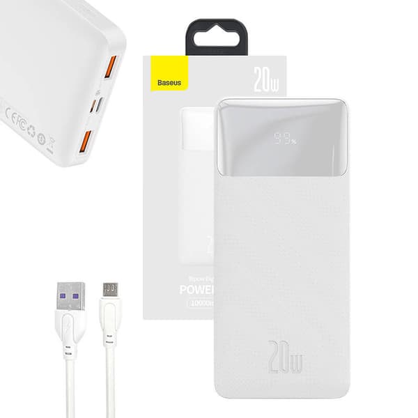 Baseus Bipow Powerbank 10000mAh, 2xUSB, USB-C, 20W (vit)