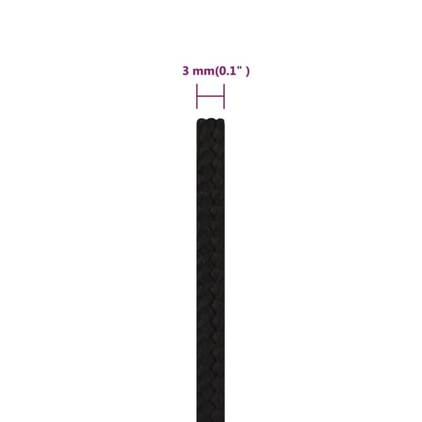 vidaXL Arbetsrep, Svart, 3 mm, 250 m, Polyester