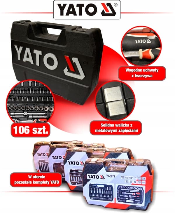 YATO NØGLESÆT 108 dele 1/2" 1/4"