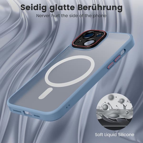 COVER TIL APPLE IPHONE 14 BLÅ TRANSPARENT BAGSIDER + MAGSAFE
