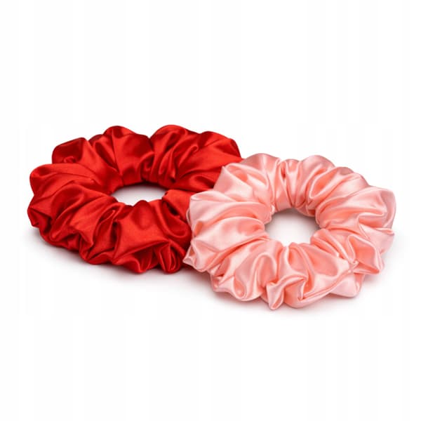 SÆT MED 2 HÅRBÅND satin elastik 13 cm RØD OG PINK