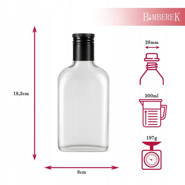 5x Glasflaskor HIP FLASK 200ml + kork för MONSIEUR LIKÖR VODKA bröllop