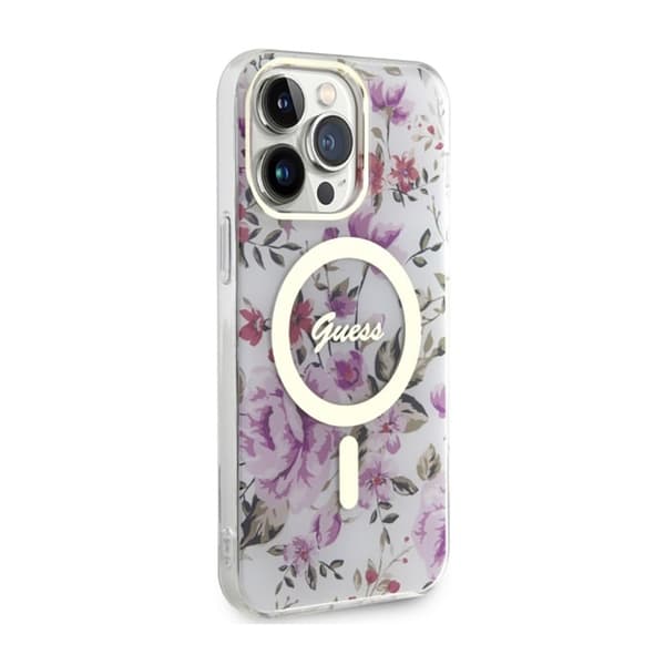 Guess Flower MagSafe - iPhone 14 Pro -kotelo (kirkas)