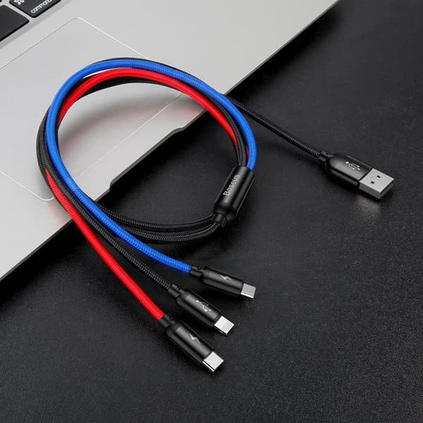 Baseus 3in1 USB-kaapeli USB-C / Lightning / Micro 3A 1.2m (Musta)