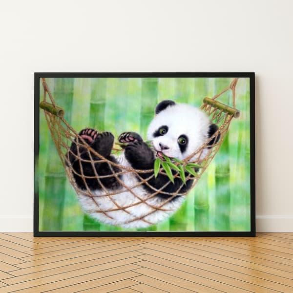 MALING EFTER TAL MED RAMME Billeder til maleri - Sød Panda 50x40 cm