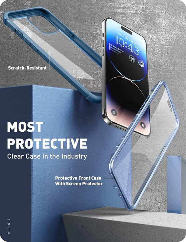 IPHONE 14 PRO MAX SKAL MED SOLIDT BAKSIDA BLÅ RAM OCH STÖTFÅNGARE FRAM/BAKSIDA