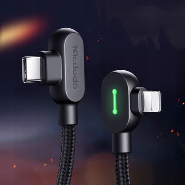 MCDODO 90° vinklet USB-C LIGHTNING dobbeltsidet kabel til iPhone 13 14 LED 1M