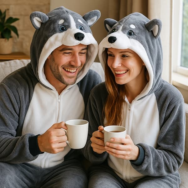 Kigurumi pyjamas kostume grå husky størrelse 145-155 cm