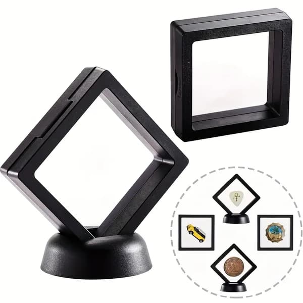 Gaveæske til mønter og smykker 3D display sort 7 cm med base