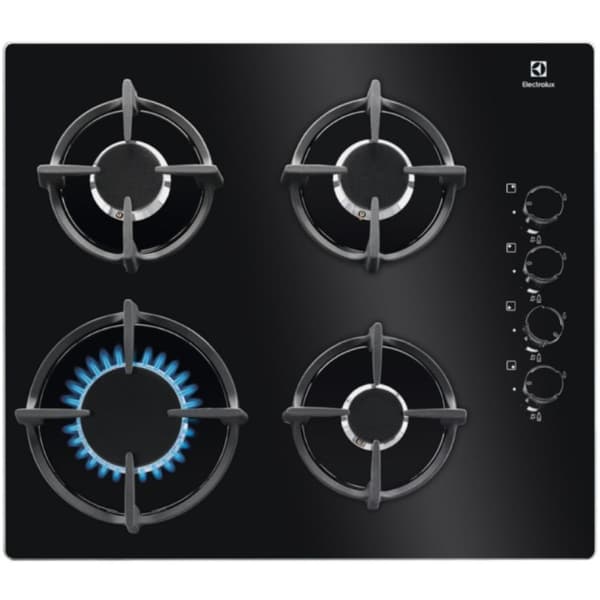 Electrolux EGG 6407K gaskomfur, 4 zoner, glas, sort