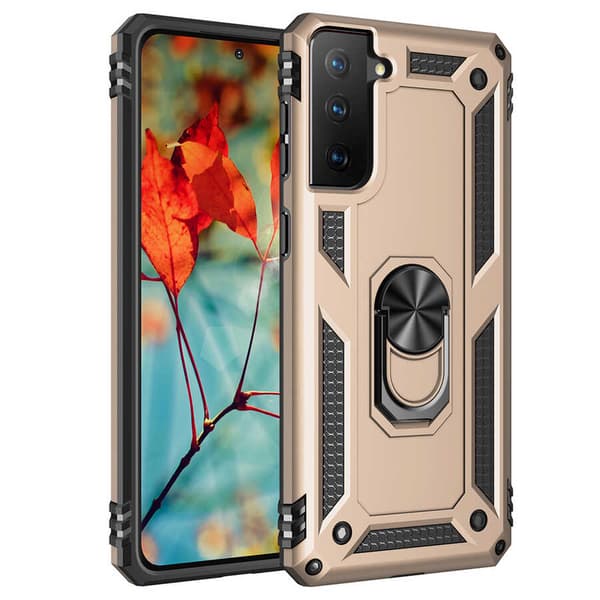 SAMSUNG GALAXY S21+ ETUI MED FINGERRING GULD SILIKONE