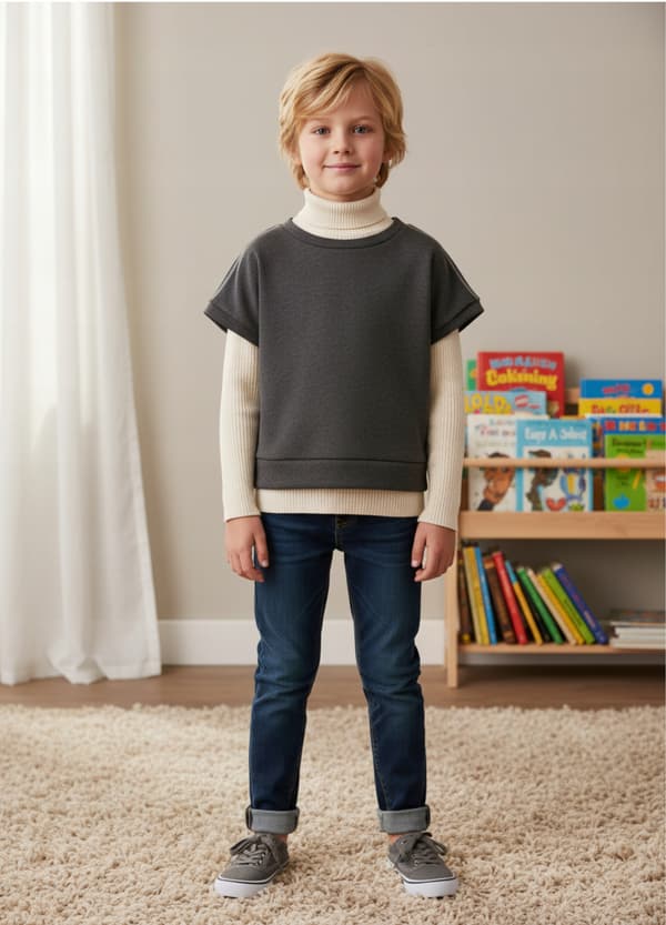 Barn PONCHO 134 VÄST cape VÄRMARE bomullsfleece antracit