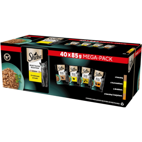 Vådfoder til katte SHEBA Selection Slices med fjerkræsmag i 40 x 85 g poser