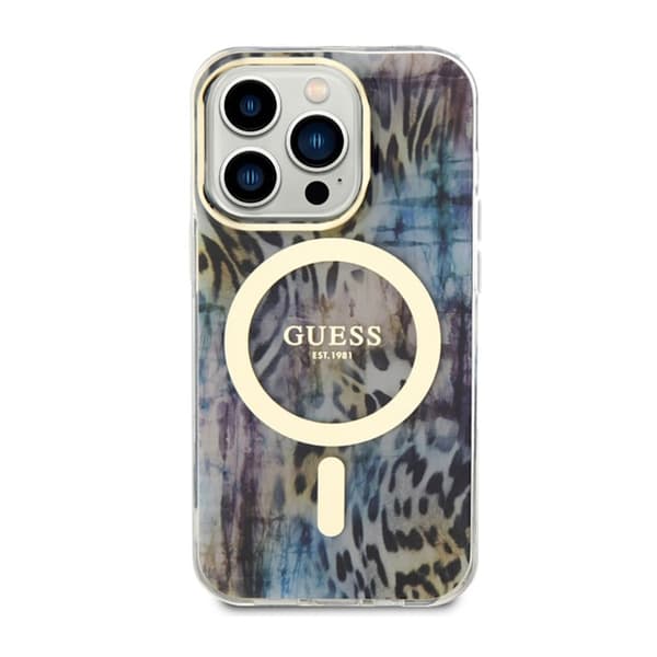 Guess Leopard MagSafe - iPhone 14 Pro -kotelo (sininen)