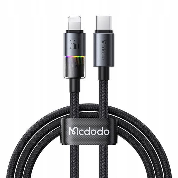 MCDODO USB-C-KABEL SNABBLADDNING FÖR IPHONE LIGHTNING 36W 1M LED SVART