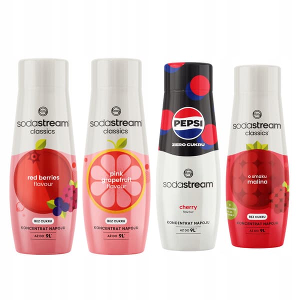 4 siraper Sodastream Forest Fruits + Hallon Zero + Pepsi Max Körsbär + Grapefrukt