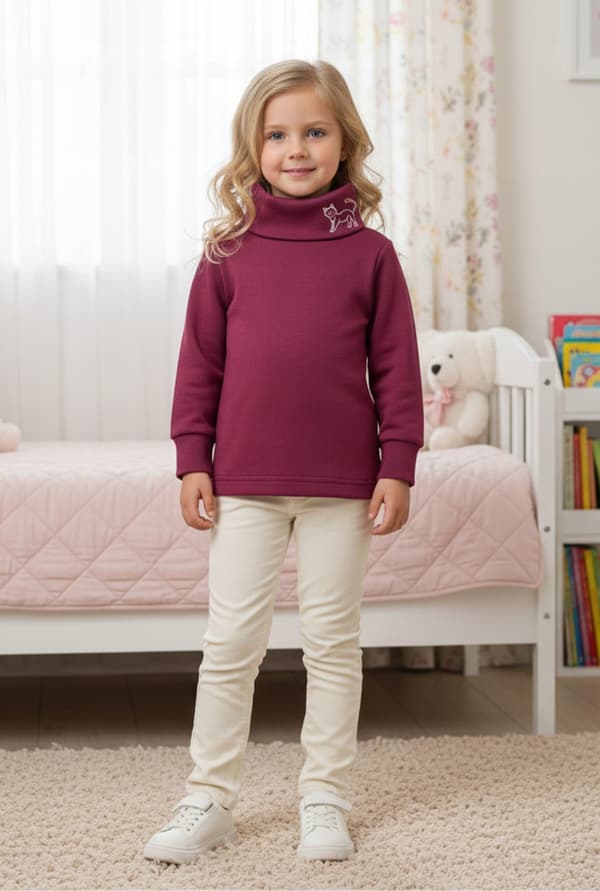 Barn turtleneck 128 sweatshirt med tryck vinröd