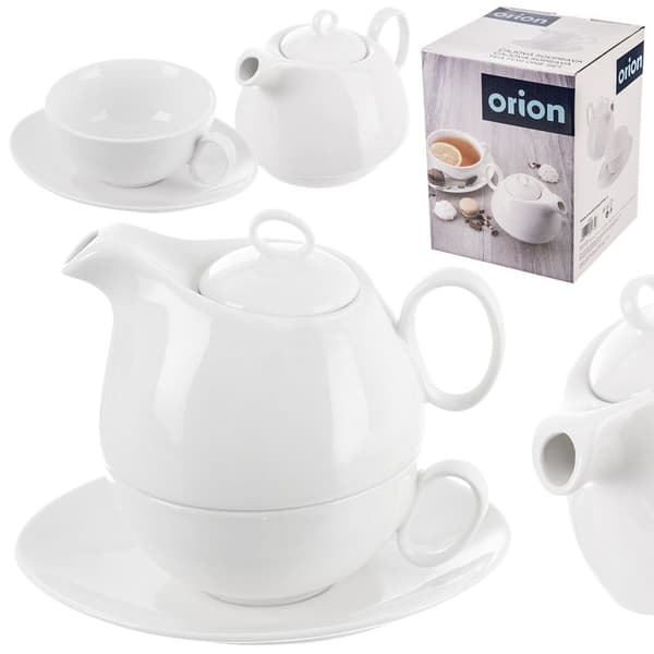 Hvid porcelæns tekande med tekop til te MONA 3 stk.
