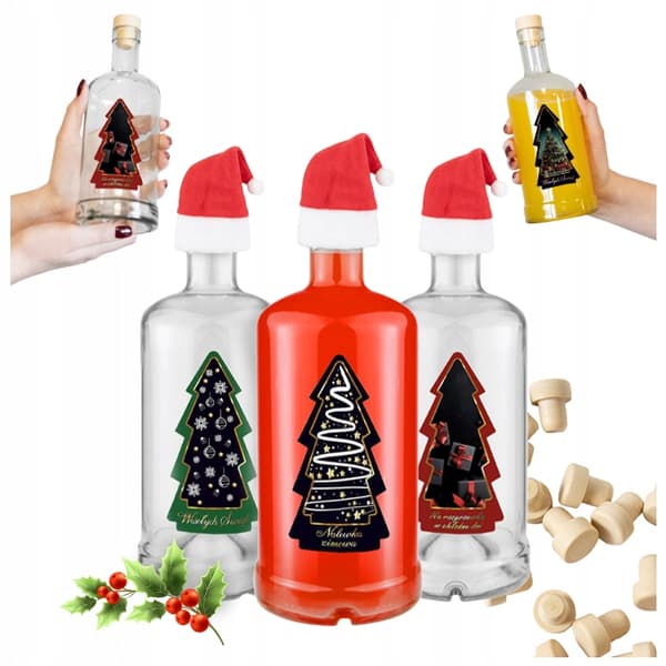 TADEK-flaska 500ml JULGRANSETIKETT HAT Flaskor För Julklapp Vin