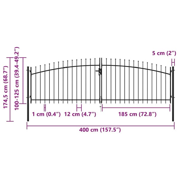 vidaXL Dubbelgrind med spikar, 400 x 175 cm