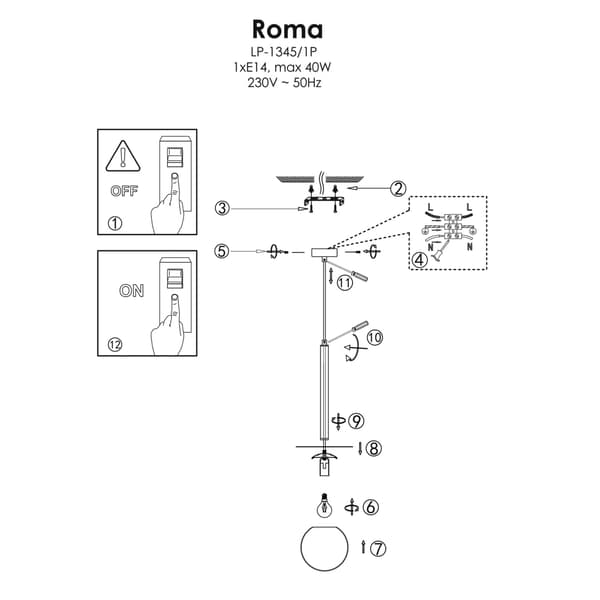 ROMA 1 E14 HÆNGELAMPE SORT LYS PRESTIGE LP-1345/1P BK