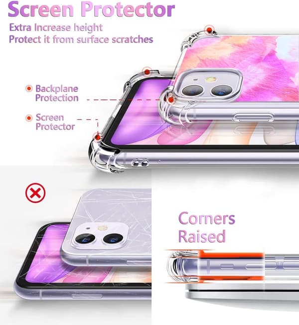 APPLE IPHONE 11 ETUI SILIKONE ROSA GULE AKVARELMØNSTRE