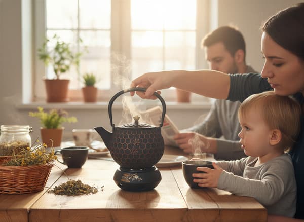 Støbejernskedel 1,8L teinfuser + varmer + gaffel