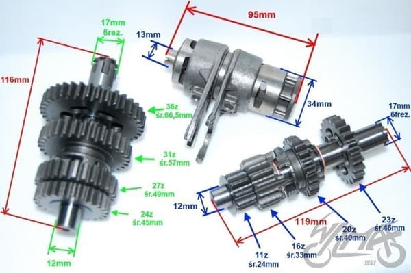 Växellåda 4T motor 139FMB 50cc, 70cc, 110cc (set)