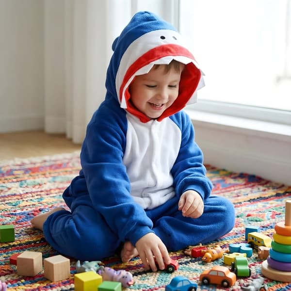Kigurumi-pyjamas marinblå haj barn 115-125 cm