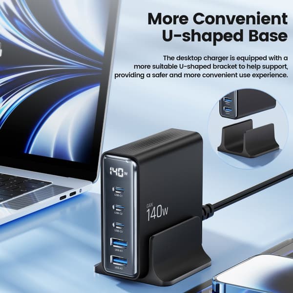 TECH-PROTECT DC140W-GAN 5-PORTS BORDOPLADER PD140W/QC3.0 SORT