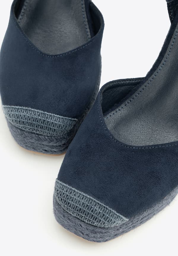 Wittchen Dame espadrilles med kilehæl med bindebånd, marineblå, syntetisk materiale