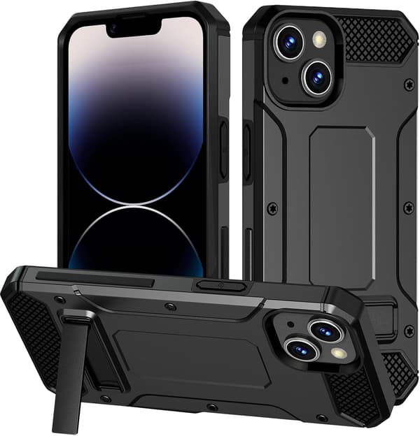 APPLE IPHONE 13/14 SILIKONSKAL HÄRDAT SVART MED STATIV