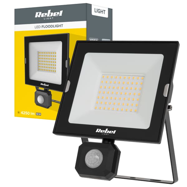 Halogen reflektor LED strålkastare lampa 50W rörelsesensor skymningssensor Rebel