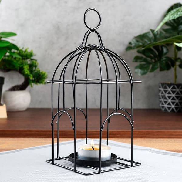 Sort metal lanterne til stearinlys 25 cm