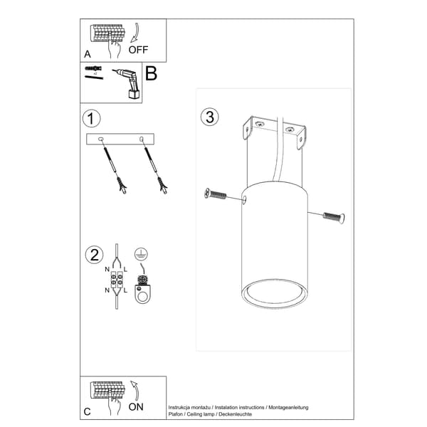 Loftlampe Lagos 1 GU10 sort Sollux SL.1000