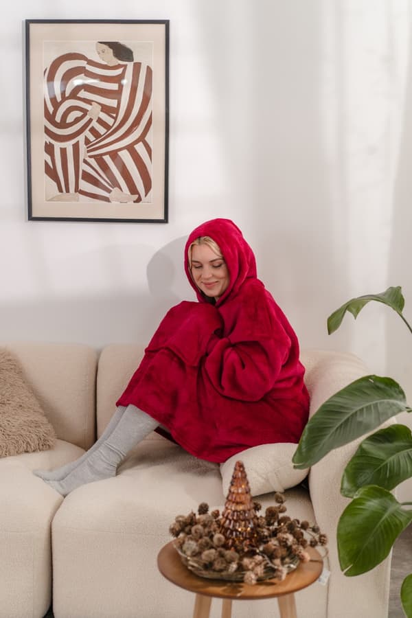 Kocobluse tæppe sweatshirt blød stor oversize tyk varm hætte gave 2i1