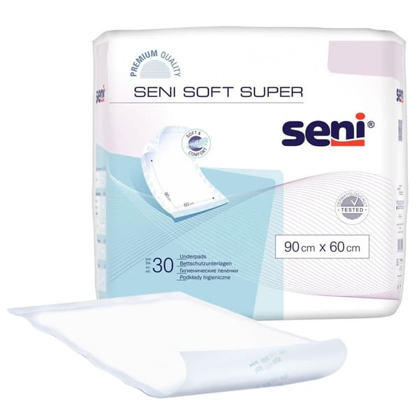 Absorberende sengeunderlag 90cm x 60cm Seni Soft Super 30 stk.