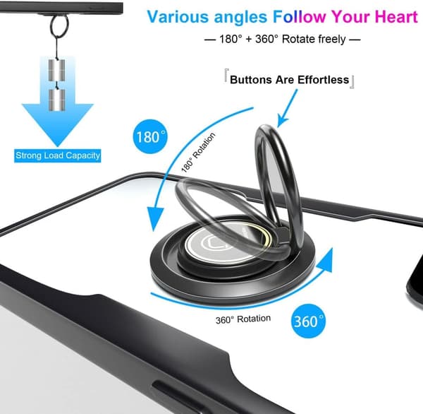 ETUI TIL APPLE IPHONE 12 PRO KLAR SORT RAMME RING BUMPER 360°