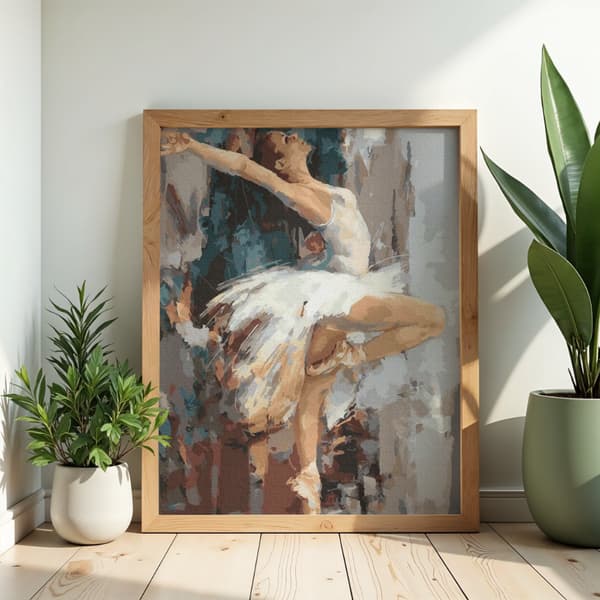 Måla efter siffror-bild med ram Ballerina i vitt 50x70 cm