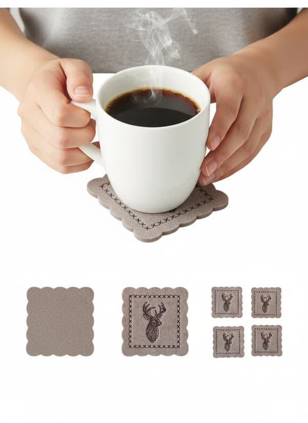 Filtmuggar i glas, set med 4 beige, 10×10 cm