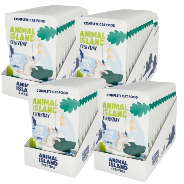 Vådfoder til katte ANIMAL ISLAND Hvid fiskefilet 48x85g