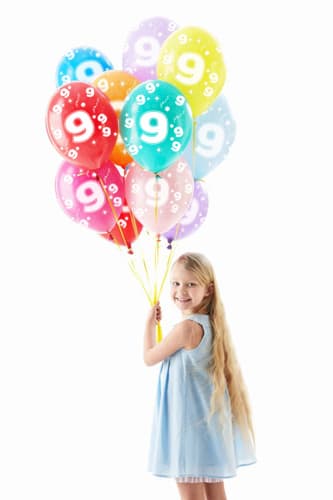 Ballonger med tryck till 9-årsdag ""9"" - 5 st.