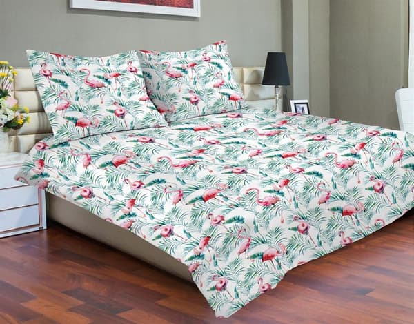 Matex PREMIUM satin sengetøj 140x200 Flamingoblade