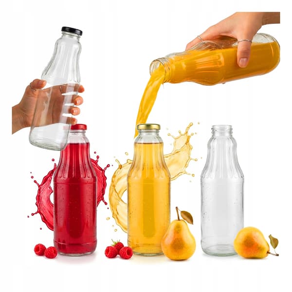 5x Hedelmäpullo 1L Lasipullot Mehulle 1000ml + Kansi