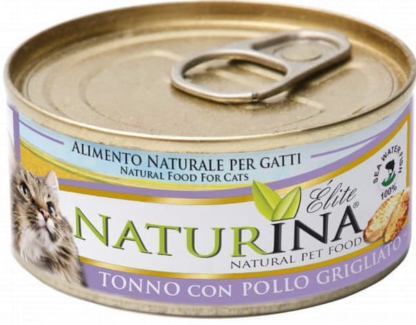 Naturina | Elite vådfoder til katte | 70g dåse - tun med grillet kylling 70g