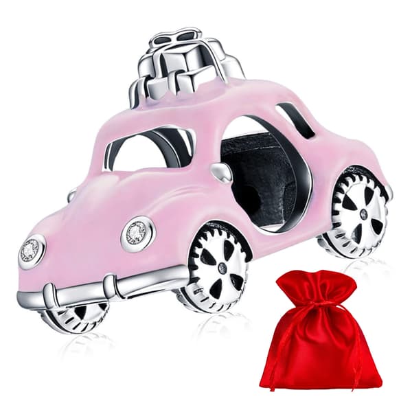 Pink Beetle Car Charm Vedhæng Sølv 925 Perler